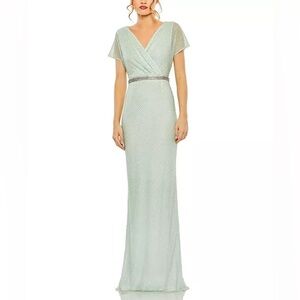 Mac Duggal 93994 sage green evening beaded gown